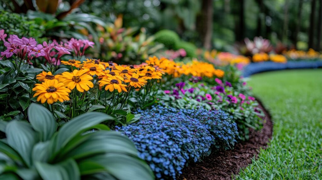 Gardener transplanting perennials into fresh soil during fall