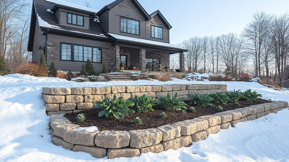 Retaining walls and patios in winter